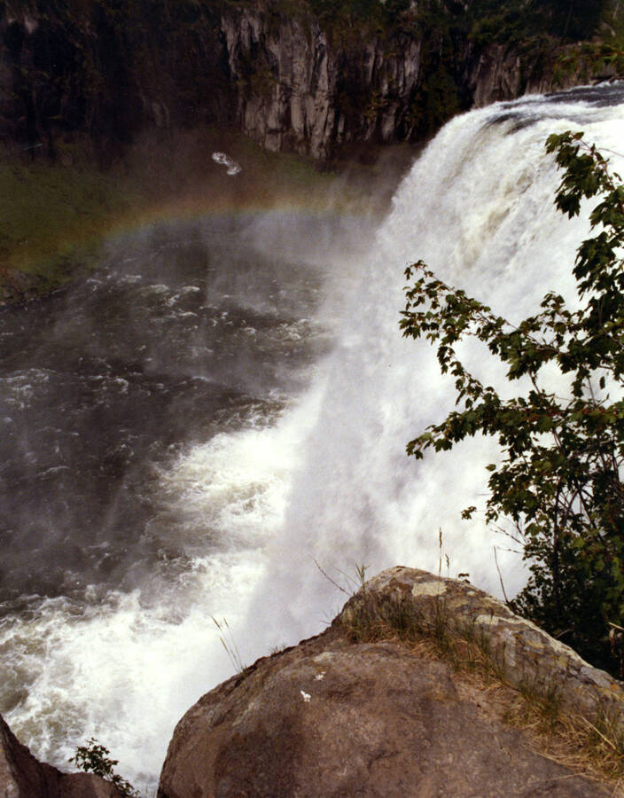 A rainbow can be seen in the mist produced by a waterfall in this image that received a score of 24 at the Boise Camera Club competition.