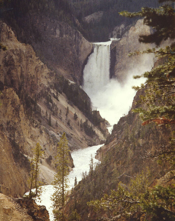 An iconic view of mist rising from a waterfall and river flowing through the canyon at Yellowstone National Park received a score of 25 at an International Club Print Competition.