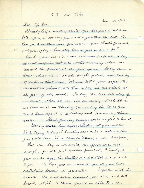 Letter to George Shitamae from his niece Fumiko describes the activities happening in the camp around Christmas and New Year.