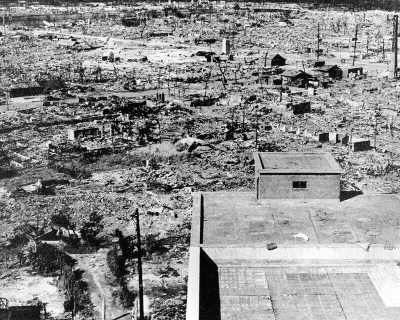Photograph from a height overlooking the destruction of the atomic bomb in Hiroshima.