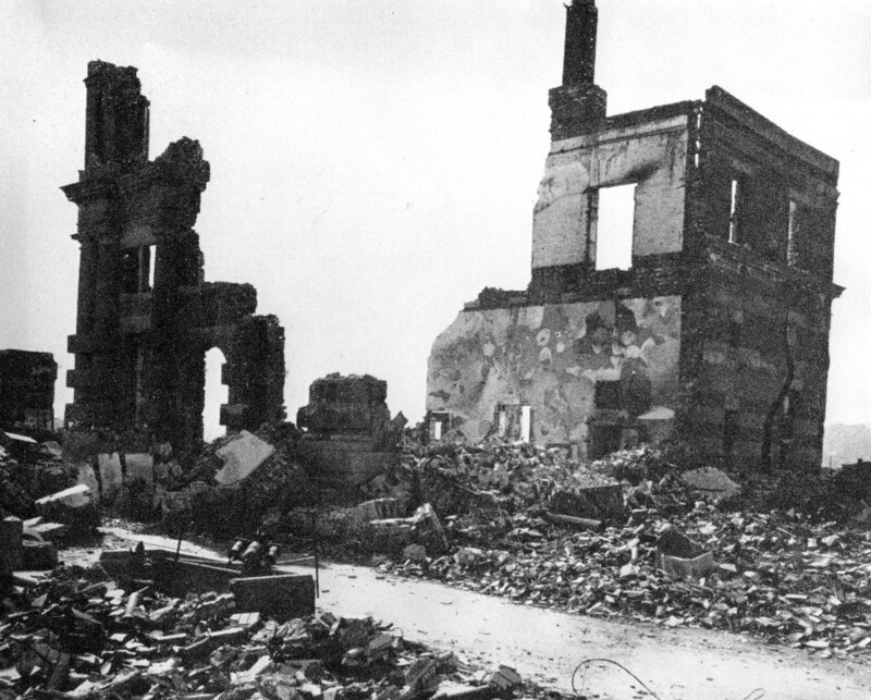 Photograph of the rubble of the Koa Fire Insurance Company in either Hiroshima or Nagasaki.