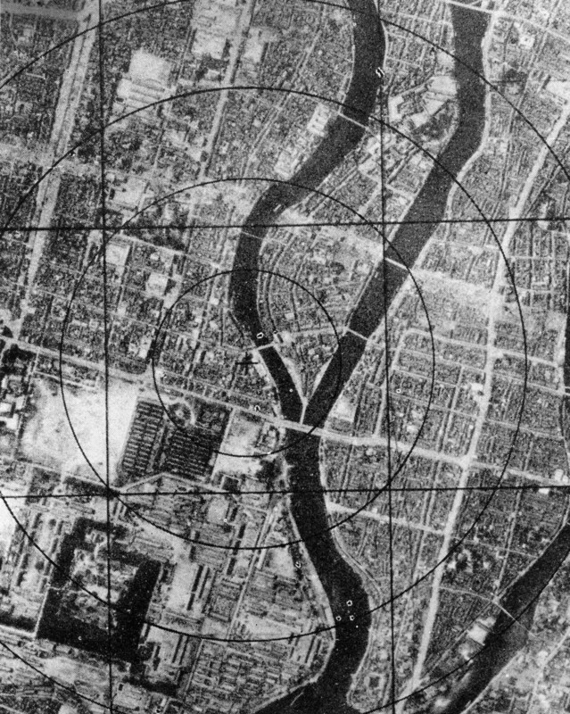 Aerial photograph of Hiroshima before the dropping of the atomic bomb.