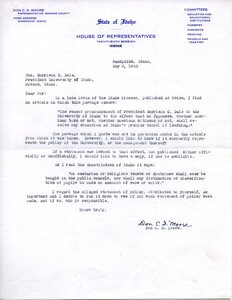 Letter questioning the decision to not allow non-resident Japanese American students to enroll in the University of Idaho.