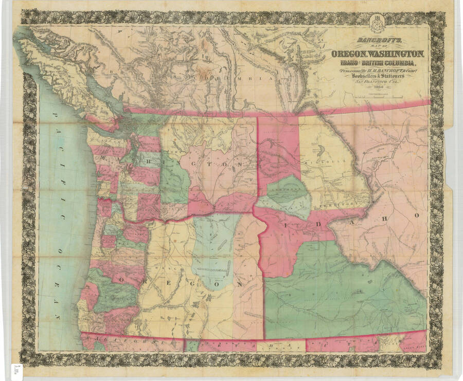 1863 Map of Oregon, Washington, Idaho and British Columbia.   San Francisco, CA : H.H. Bancroft, 1864 c. 1863  1 map : col. ; 84 x 97 cm.