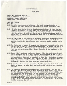 Summary with interview with Antonio A. Aguilar.