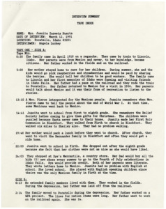 Summary of interview with Juanita Zazweta Huerta.