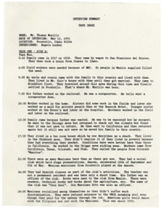 Summary of interview with Thomas Murillo.