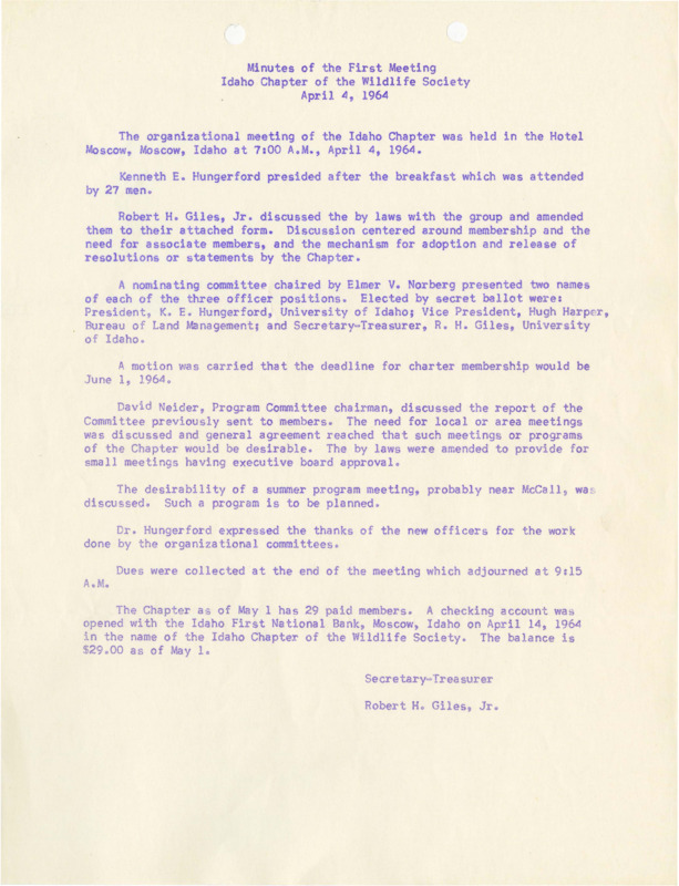 A meeting summary, by Robert H. Giles, on the first ICTWS meeting of the 1964 year.