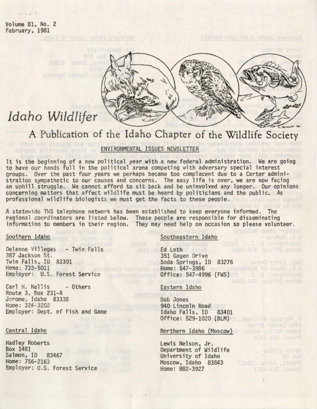 An Idaho Wildlifer publication on environmental issues, politicians, committees, wildlife, and a petition template.
