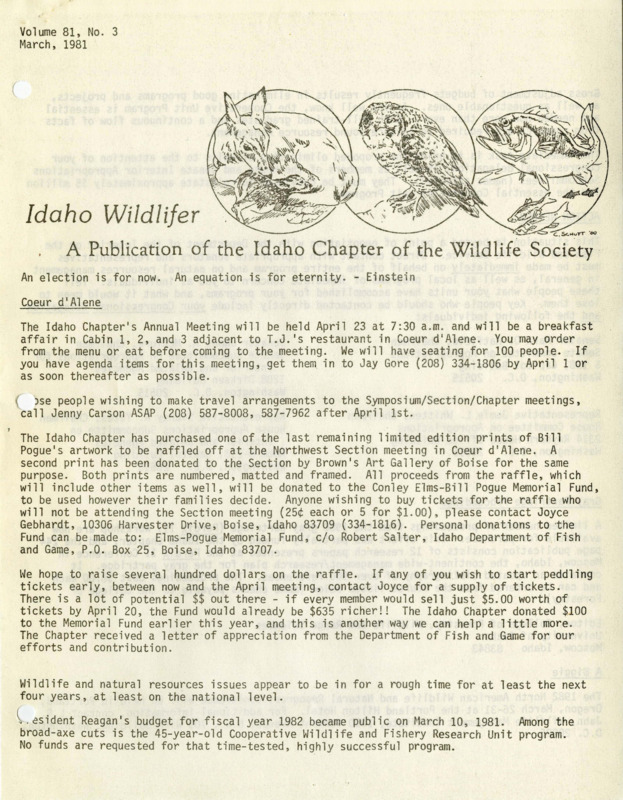 An Idaho Wildlifer publication on an annual meetings, needed actions, gray partridge proceedings, and two lists of federal committee members' names.