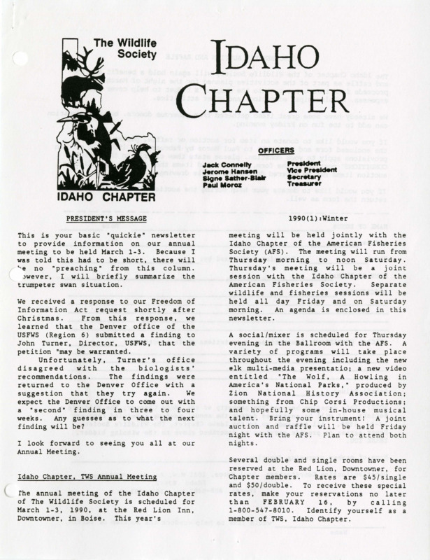 An ICTWS report on the annual meeting, 1990 benefit auction and raffle, volunteer list, and joint meeting itinerary.