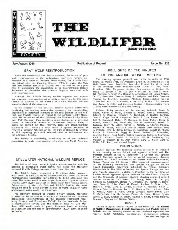 The Wildlifer publication on news, meeting minutes, and candidates for the various offices in the Wildlife Society.