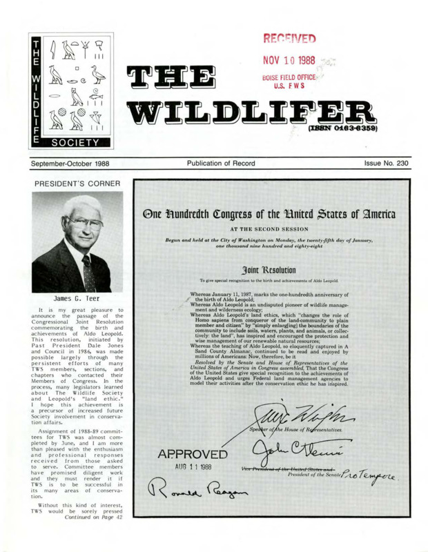The Wildlifer publication including reports, call for papers, list of available positions, and meetings of interest.
