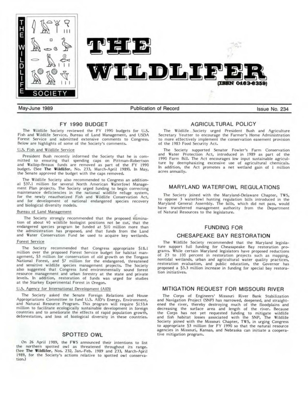 The Wildlifer publication including news, call for papers, request for nominations, information about the Wildlife Society's Professional Development Program, reports, and available positions.