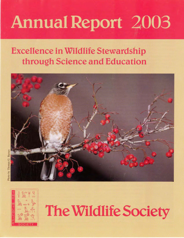 2003 Annual Report of the Wildlife Society, titled "Excellence in Wildlife Stewardship through Science and Education."