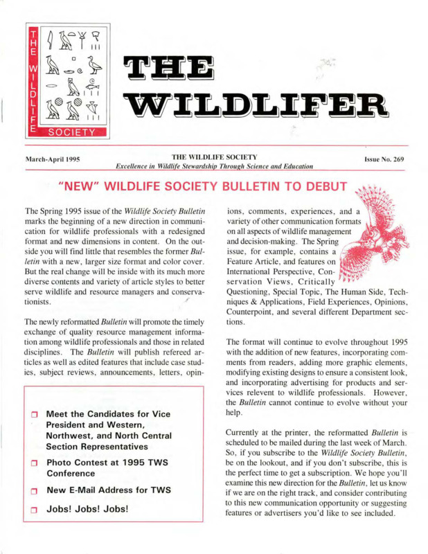 The Wildlifer Issue No. 269 including news, wildlife policy activities, candidate information, and meetings of interest.