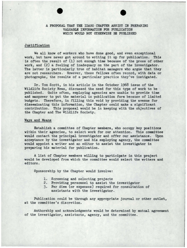 A proposal for assisting in publishing information. A membership committee report.