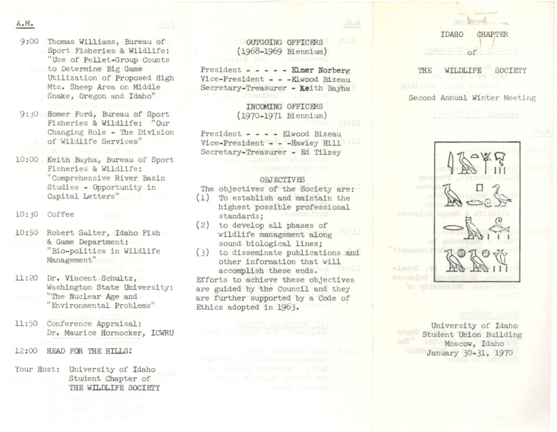 A Idaho Chapter TWS pamphlet containing a meeting summary and agenda.
