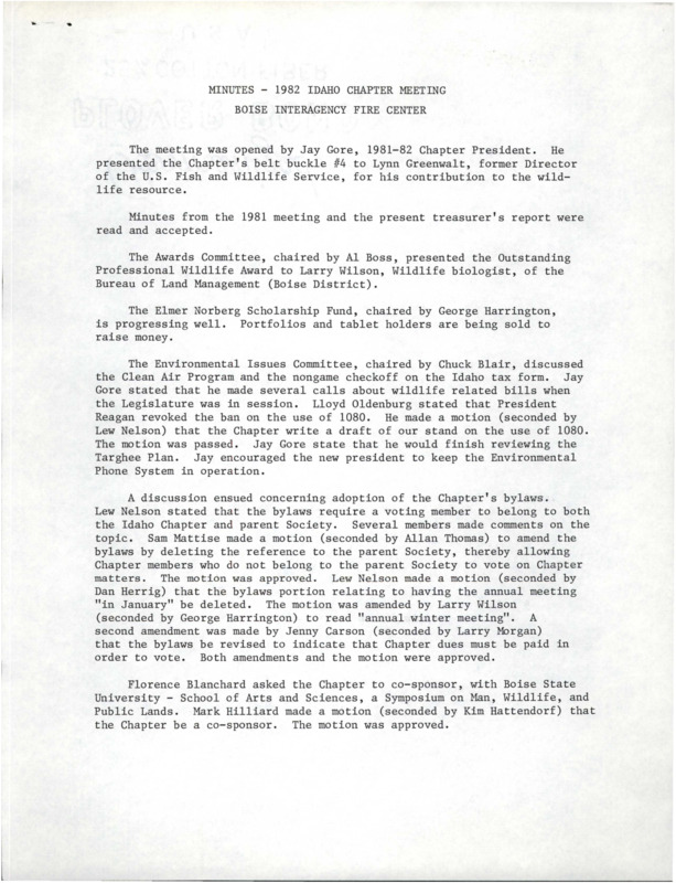Summary of 1982 Idaho Chapter meeting.