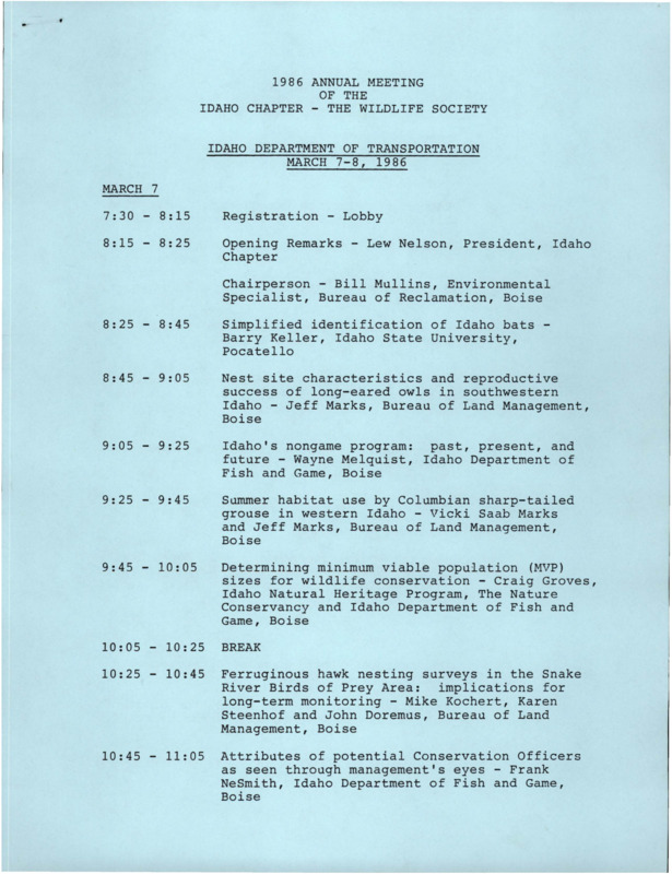 Summary of 1986 annual meeting, and agenda.