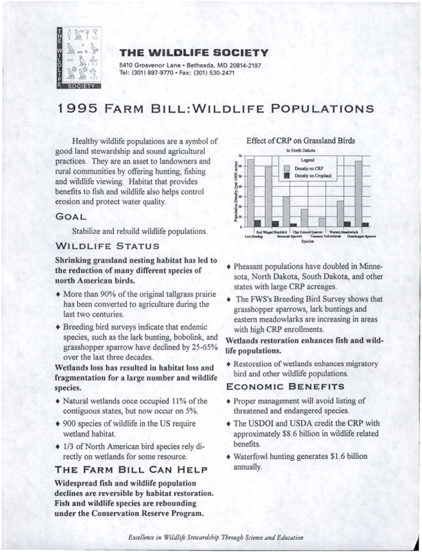 An explanatory document on the '1995 Farm Bill: Wildlife Populations'.