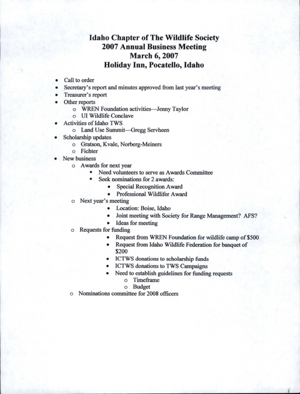 Summary list of the ICTWS 2007 annual business meeting.