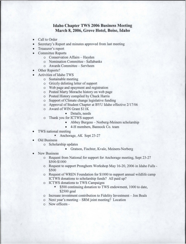 Summary list of 2006 business meeting.