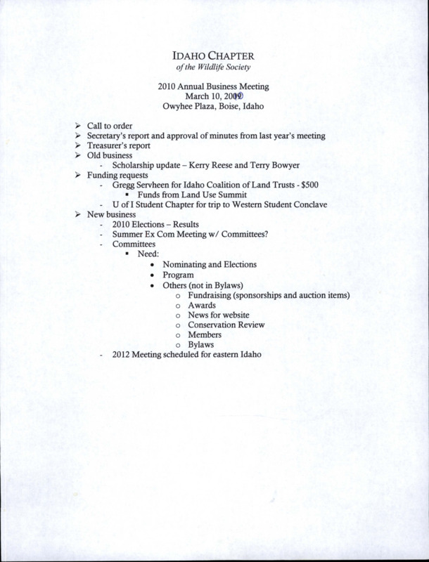 Summary list of 2010 annual business meeting.