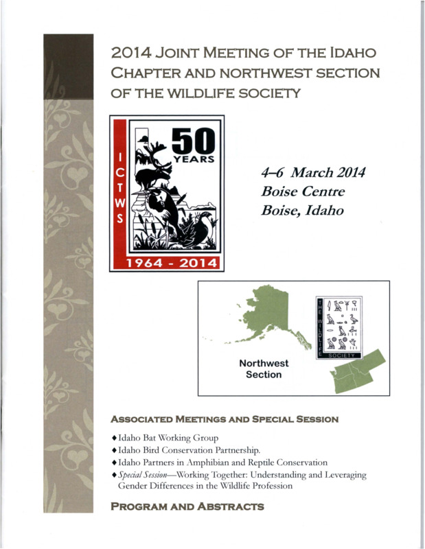Joint meeting with Idaho Bat Working Group, Idaho Bird Conservation Partnership, and Idaho Partners In Amphibian and Reptile Conservation in addition to Idaho Chapter and Northwest Section of The Wildlife Society. A collection of documents including but not limited to programs, abstracts, agendas, meetings, and floor plans.