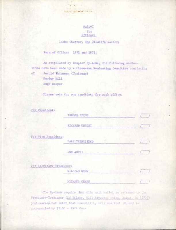 ICTWS voting ballot for future officers for the 1972 and 1973 terms. Second document with 'Thumbnail Education and Employment History for Candidates'.