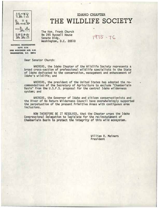 ICTWS asking for the reinstatement of the Chamberlain Basin through legislation.