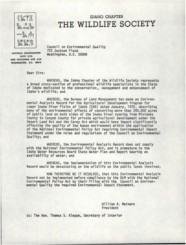 Letter about the non-compliance of the Environmental Analysis Record according to the National Environmental Policy Act.