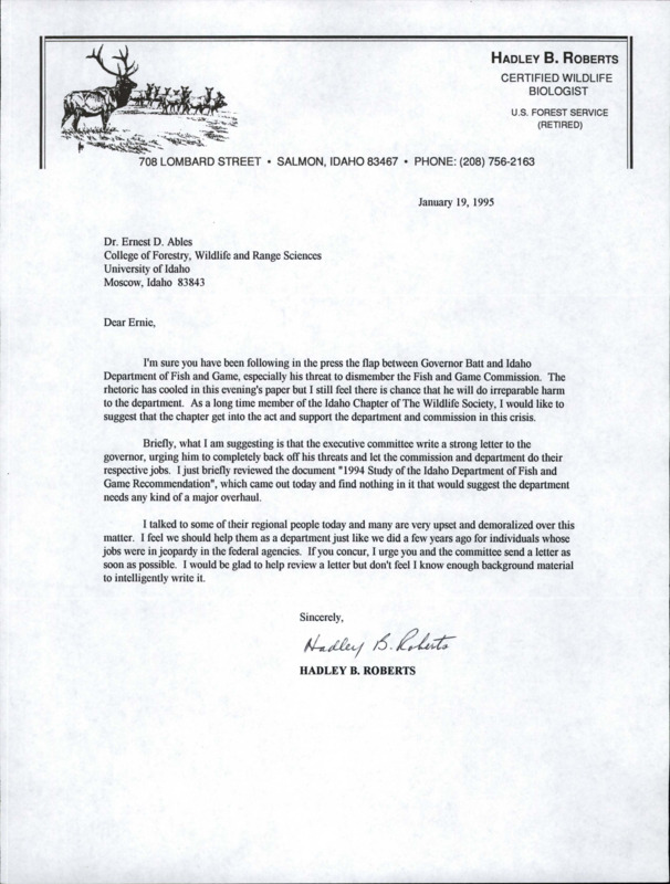 Letter about the press between Governor Blatt and the Idaho Department of Fish and Game. Governor Blatt threatens to dismember the Fish and Game Commission.