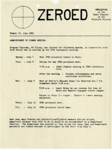 An ICTWS newsletter on the summer meeting details, officer nominations, white clouds mine controversy, publication sponsorship, and nominations for parent society office.