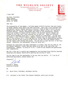 Letters to Jay Gore, President of the Idaho Chapter, from Richard N. Denney, Jennings Randolph, and Frank Church.