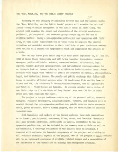 Project description and application form for the "Man, Wildilife, and the Public Lands" project.