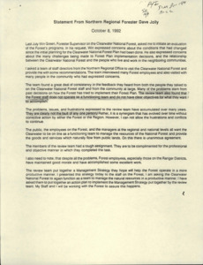 First document, "Statement From Northern Regional Forester Dave Jolly", about CNF staff not being directed as a team to a clear goal. The second document is a letter about a management strategy and evaluations. The final document is "A Management Strategy for the Clearwater National Forest."
