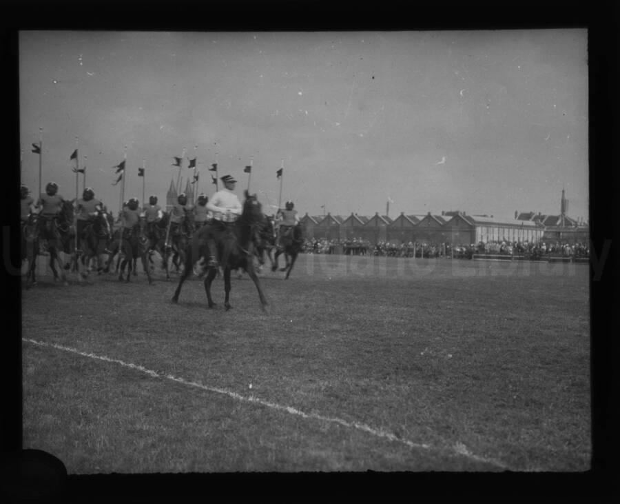 Cavalry parade in an open field near the University of Idaho.