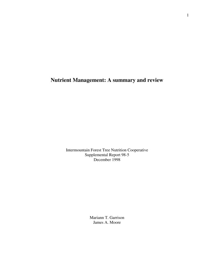 Nutrient Management: A summary and review - IFTNC Supplemental Report 98-5