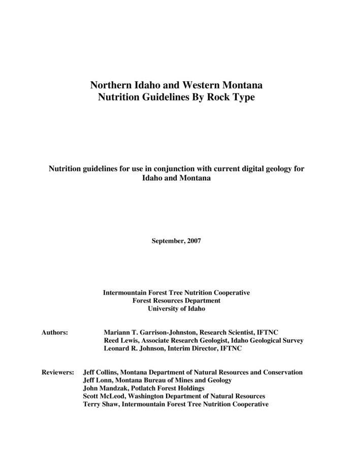 Northern Idaho and western Montana nutrition guidelines by rock typ