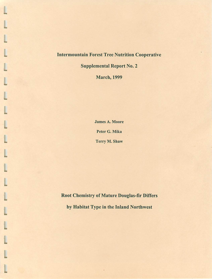 This paper describes root biochemical characteristics of naturally regenerated Douglas-fir trees growing on a wide variety of sites in the inland Northwest. Roots of trees growing on dry, warm Douglas-fir habitat series had significantly greater concentrations of sugar and tannins, higher tannin/suagar ratios, and significantly lower phenolic concentrations and phenolic/sugar ratios than the roots of Douglas-fir trees growing on grand fir habitat series or western red cedar habitat series. Possible links between Douglas-fir root biochemical characteristics and susceptibility to root disease, particularly Armillaria, and tree resistance to drought are discussed.
