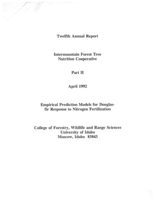 Forest fertilization for enhancing tree growth and improving the value of harvested timber has been an effective silvicultural practice in the Inland Northwest forests. Early large scale study trials were installed in 1980, 1981 and 1982 to study the effects of nitrogen fertilization on forest nutrition, growth and survival of second-growth, even-aged Rocky Mountain Douglas-fir. A total of 98 research sites located across six ecologically diverse geographic regions throughout the Intermountain Northwest were respectively monitored for twelve, fourteen and sixteen years after establishment. Subsequent evidence from the Douglas-fir trials suggested that elements other than nitrogen, particularly potassium, may be limiting on some forest site types and may have significant influence on forest health. In response, a subset of the original trials was retreated in 1987 and 1988 with nitrogen and/or nitrogen plus potassium treatments. Technical and refereed documents include initial establishment and growth responses. Additional documentation is also presented for the 1987 and 1988 retreatment.