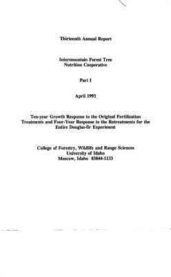 Forest fertilization for enhancing tree growth and improving the value of harvested timber has been an effective silvicultural practice in the Inland Northwest forests. Early large scale study trials were installed in 1980, 1981 and 1982 to study the effects of nitrogen fertilization on forest nutrition, growth and survival of second-growth, even-aged Rocky Mountain Douglas-fir. A total of 98 research sites located across six ecologically diverse geographic regions throughout the Intermountain Northwest were respectively monitored for twelve, fourteen and sixteen years after establishment. Subsequent evidence from the Douglas-fir trials suggested that elements other than nitrogen, particularly potassium, may be limiting on some forest site types and may have significant influence on forest health. In response, a subset of the original trials was retreated in 1987 and 1988 with nitrogen and/or nitrogen plus potassium treatments. Technical and refereed documents include initial establishment and growth responses. Additional documentation is also presented for the 1987 and 1988 retreatment.