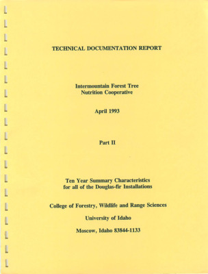 Forest fertilization for enhancing tree growth and improving the value of harvested timber has been an effective silvicultural practice in the Inland Northwest forests. Early large scale study trials were installed in 1980, 1981 and 1982 to study the effects of nitrogen fertilization on forest nutrition, growth and survival of second-growth, even-aged Rocky Mountain Douglas-fir. A total of 98 research sites located across six ecologically diverse geographic regions throughout the Intermountain Northwest were respectively monitored for twelve, fourteen and sixteen years after establishment. Subsequent evidence from the Douglas-fir trials suggested that elements other than nitrogen, particularly potassium, may be limiting on some forest site types and may have significant influence on forest health. In response, a subset of the original trials was retreated in 1987 and 1988 with nitrogen and/or nitrogen plus potassium treatments. Technical and refereed documents include initial establishment and growth responses. Additional documentation is also presented for the 1987 and 1988 retreatment.