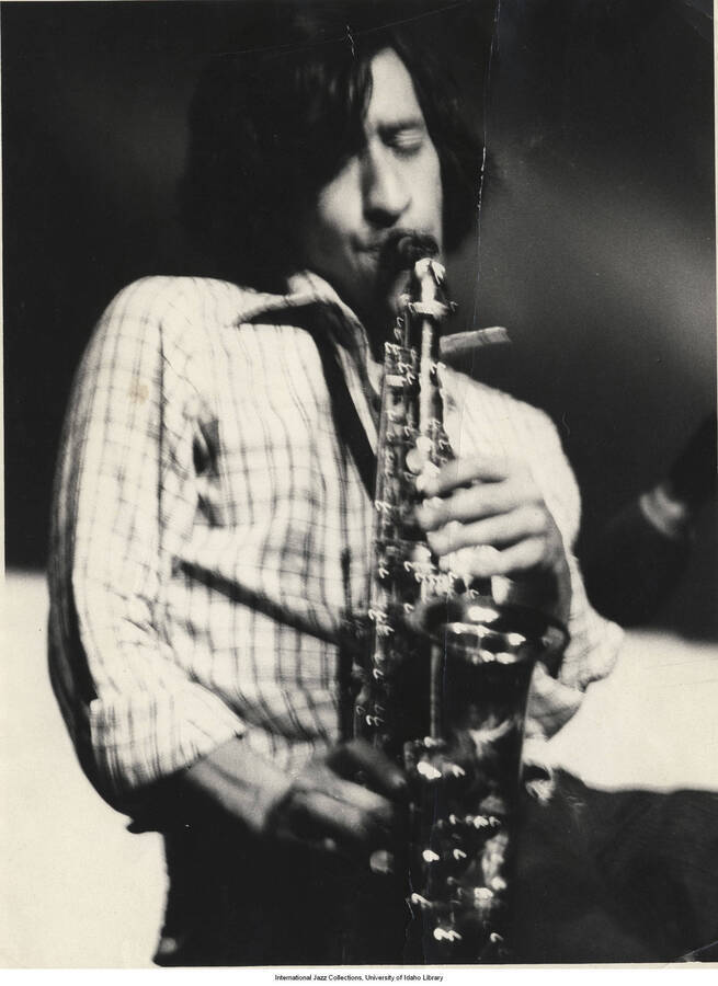 9 1/2 x 7 inch photograph; Victor Assis Brasil playing the saxophone