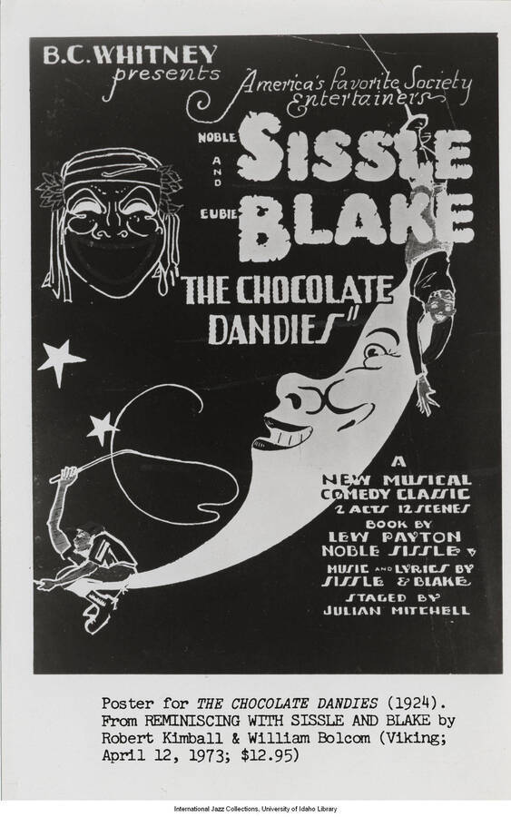 8 x 5 inch photograph of the poster for the musical The Chocolate Dandies (1924), with Noble Sissie and Eubie  Blake