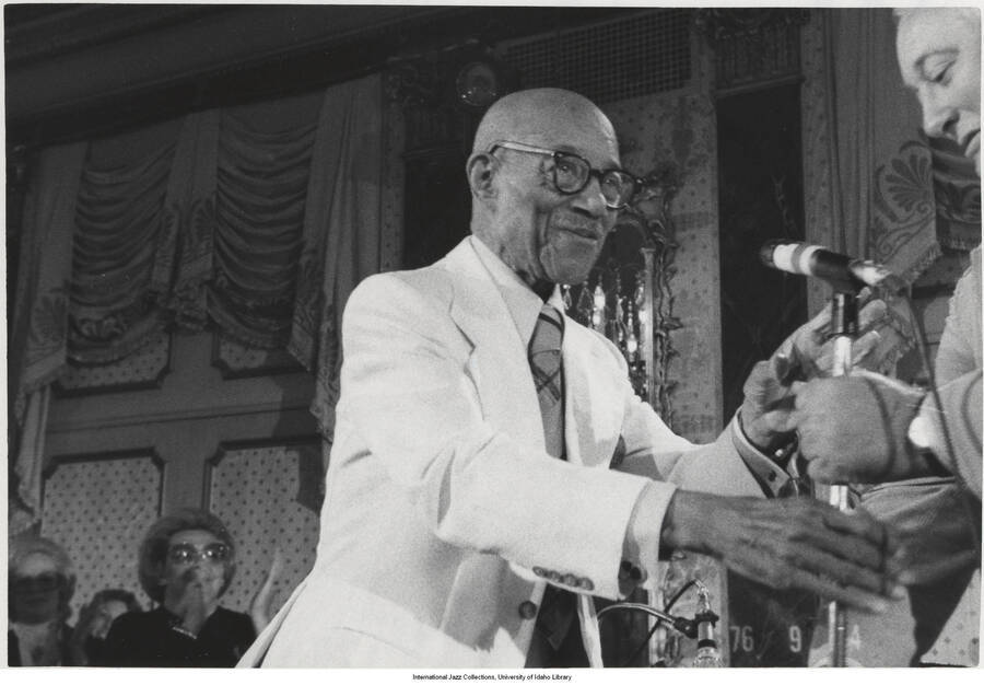 3 1/2 x 5 inch photograph; performing are Eubie Blake and unidentified musicians