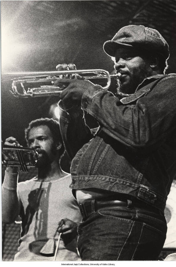 7 3/4 x 5 1/4 inch photograph; Donald Byrd and unidentified musicians performing