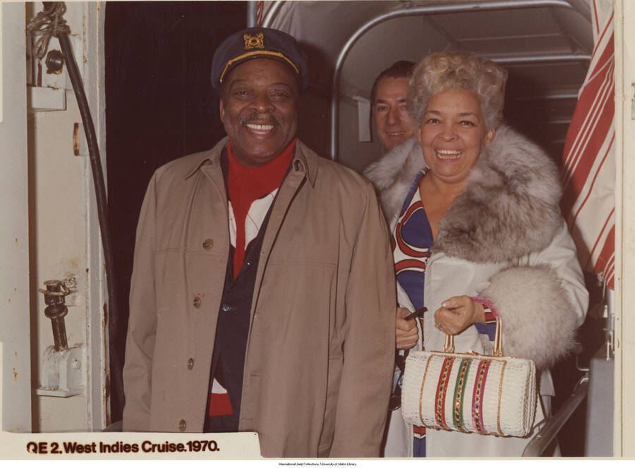 5 x 7 inch photograph; Count Basie and [wife?] on board of the West Indies Cruise