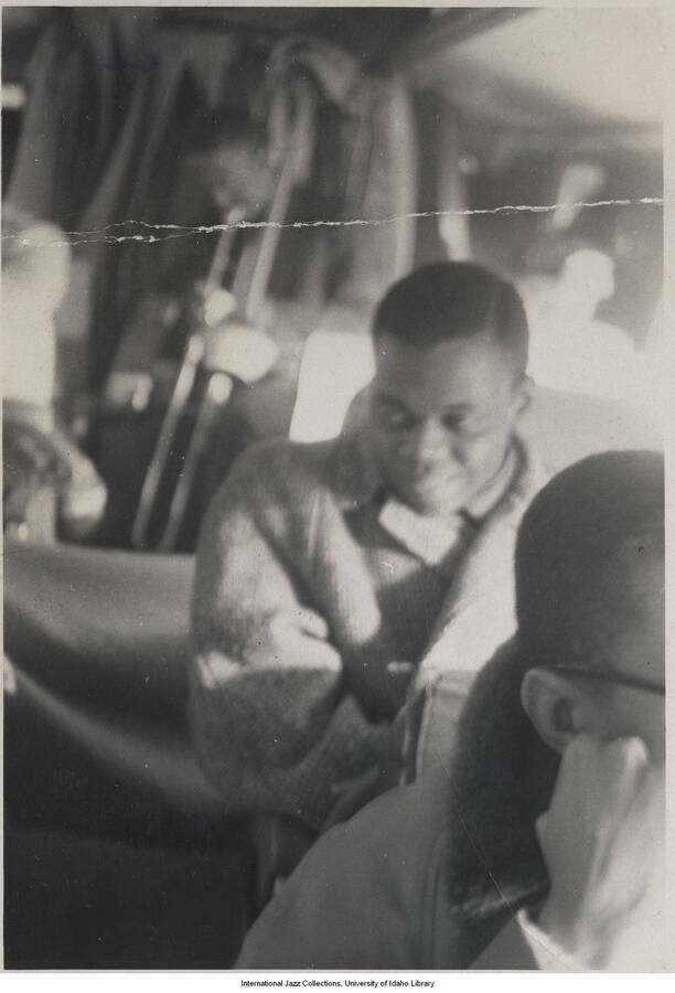 5 x 3 1/2 inch photograph; Louis Armstrong and unidentified musician